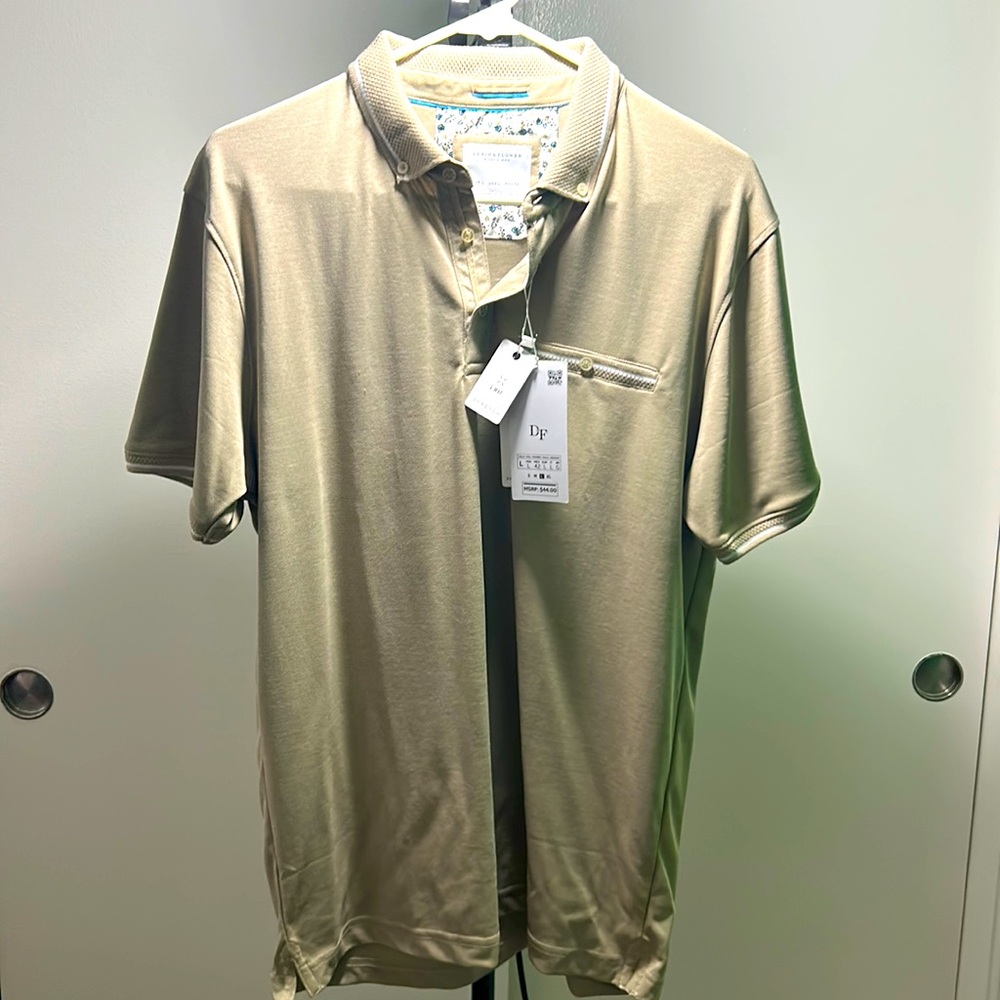 Brand NWT Denim & Flower Tan polo shirt size large